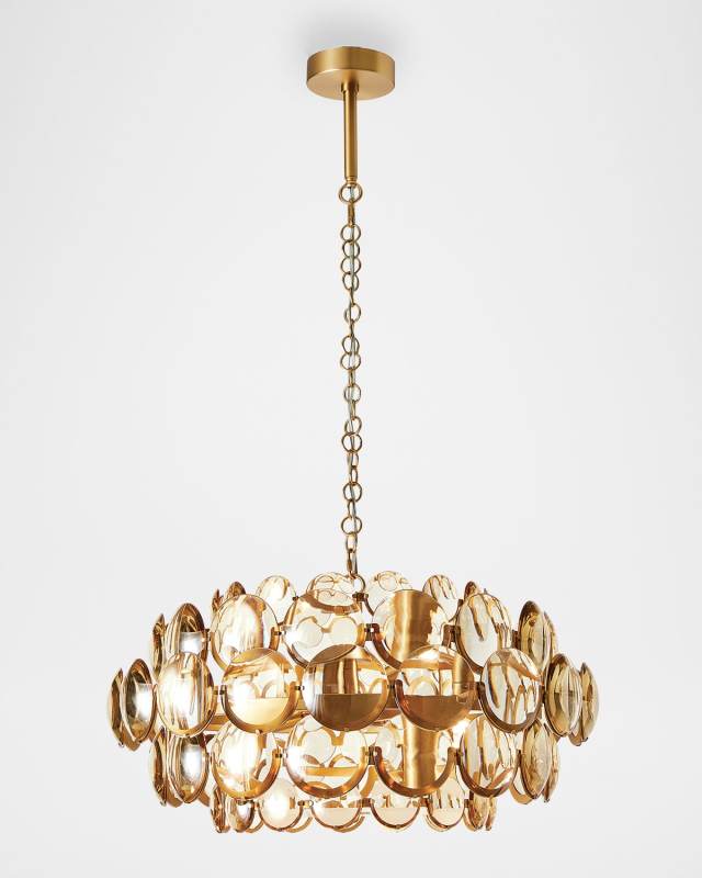 Cabochon 9-Light Amber Glass Chandelier, 30" Round